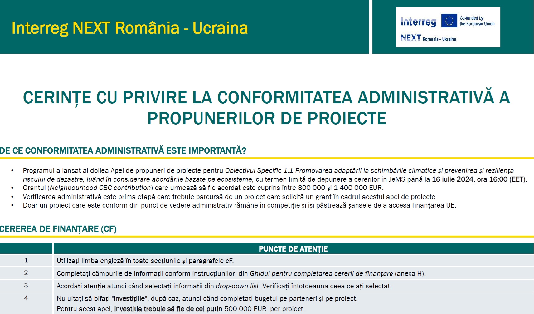 În atenția solicitanților de finanțare!